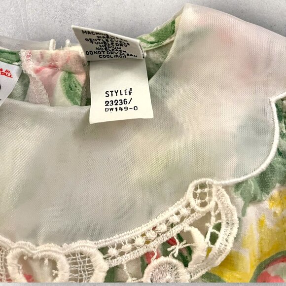 2T Girls Vintage Winnie the Pooh 80s Floral Spring Dress Lace Bib, Tiered Skirt - Picture 7 of 8